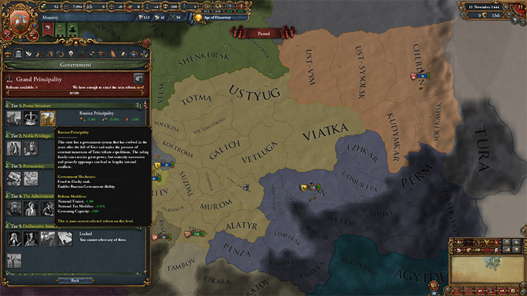 Muscovy has the Russian Principality reform, which is essentially a weaker version of Tsardom / EU4