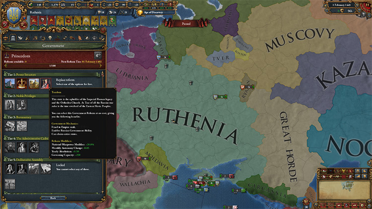 Ruthenia with access to the Tsardom government reform / Europa Universalis IV