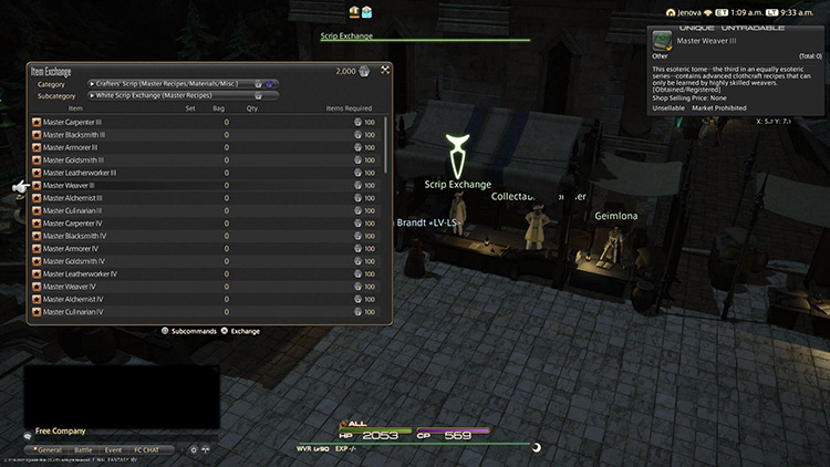 This Vendor provides access to nearly all previous Master Recipe Tomes / Final Fantasy XIV