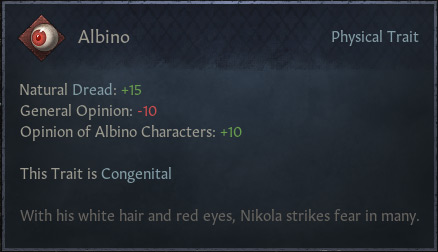 The Albino trait in-game / Crusader Kings III