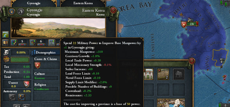 Stacking development cost reduction modifiers in a tall Korean campaign