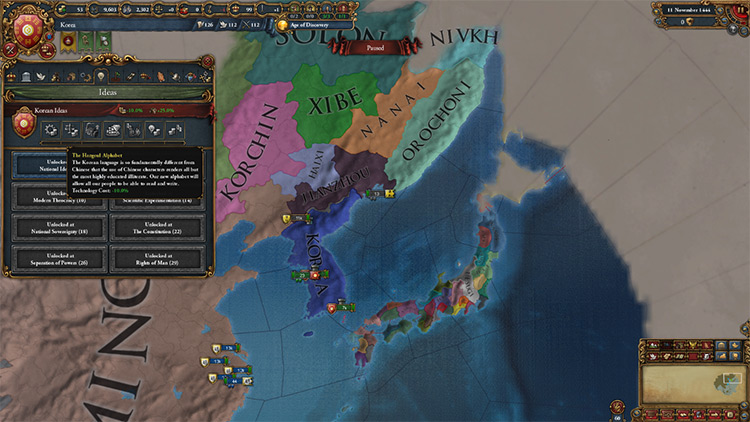 Korea's starting position and national idea set / EU4