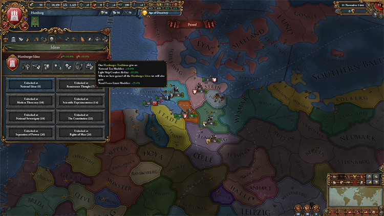 Hamburg's starting position and national idea set / EU4