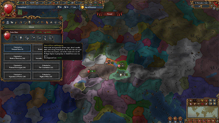 Switzerland's starting position and national idea set / Europa Universalis IV