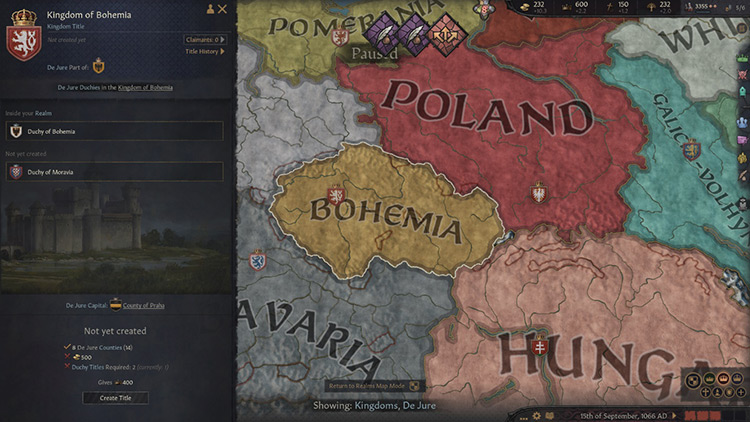 The de jure land of Bohemia / Crusader Kings III