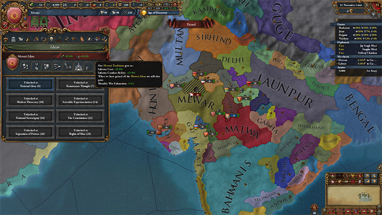 Mewar's national ideas and starting situation / EU4