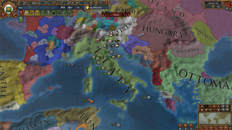 The Italian peninsula consolidated under a unified Italy / EU4