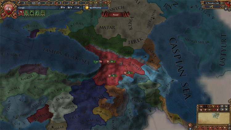 Georgia's starting core provinces / Europa Universalis IV