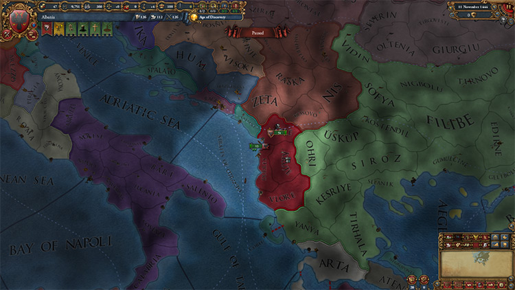 Albania's starting core provinces / Europa Universalis IV