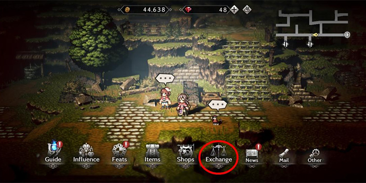 Menu > Exchange / Octopath Traveler: Champions of the Continent