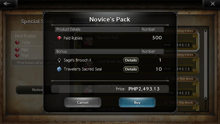 Special Shop (Novice's Pack) / Octopath Traveler: Champions of the Continent