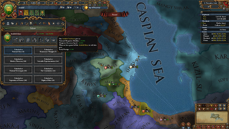 Ardabil national ideas and starting location / Europa Universalis IV