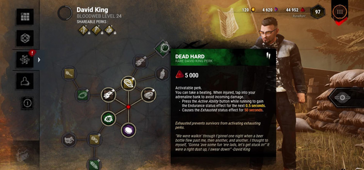 David King next to the information about the Dead Hard perk