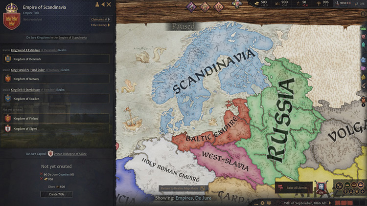 De jure land of the Scandinavian empire / Crusader Kings III