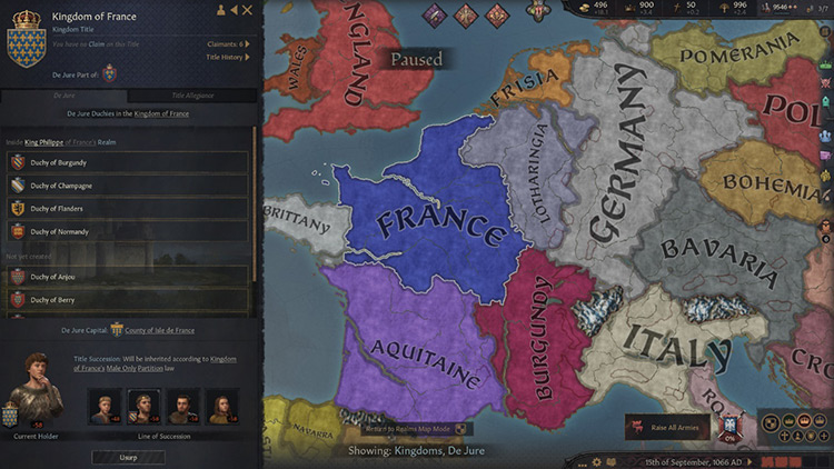 The de jure land of France in 1066 / CK3