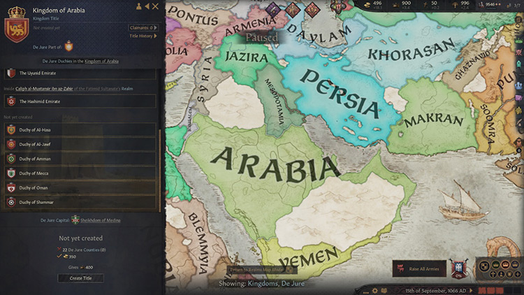 The de jure land of Arabia in 1066 / CK3