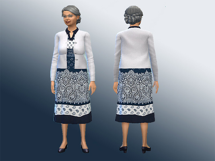 Dress Granny Dark Blue / Sims 4 CC