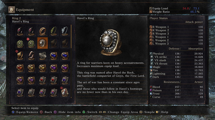 Havel’s Ring is the best way to raise equipment load without investing stats / Dark Souls 3