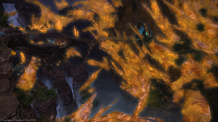 The Burning Wall of Western Thanalan, where the uncontrollable aether of Bahamut raged / Final Fantasy XIV