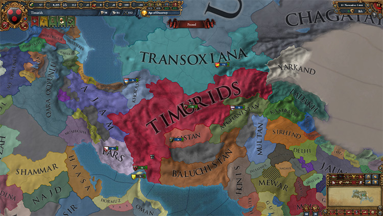 The Timurid empire’s starting situation / Europa Universalis IV