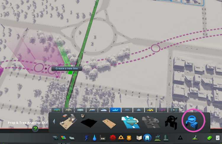 Assign lines by clicking on the stops you want to include using the blimp line tool. / Cities: Skylines