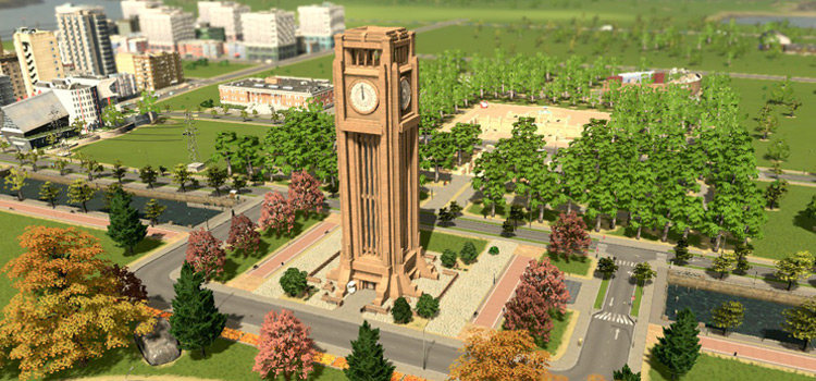 The Clock Tower near central park (Cities Skylines)