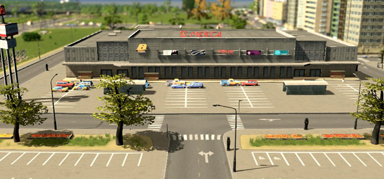 Front view of the Hypermarket (Cities Skylines)