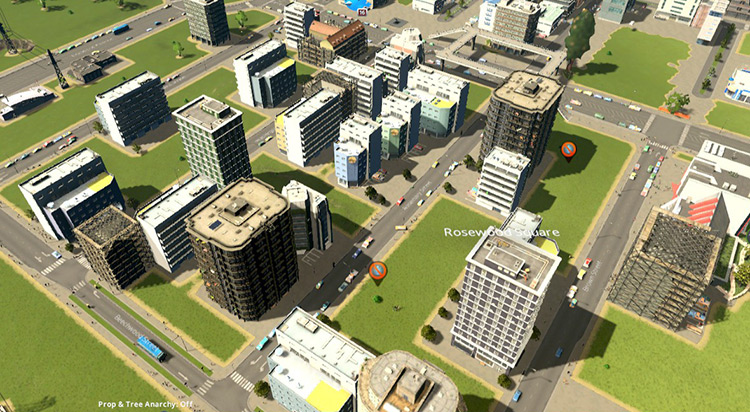 Buildings disappear as they are torn down to be rebuilt in the new style you chose. / Cities: Skylines