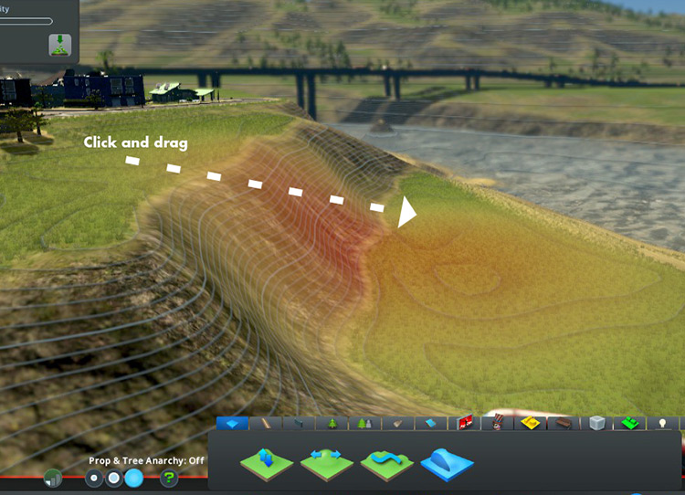 Click and drag across the edge that you want to smooth out. / Cities: Skylines