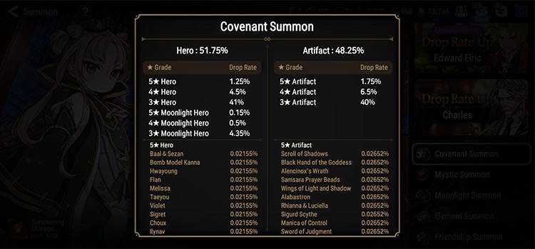 Covenant Summon Rates / Epic Seven
