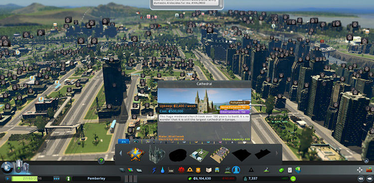 This city that started out with around 60,000 citizens was down to under 8,000 by the time the Cathedral was unlocked / Cities: Skylines