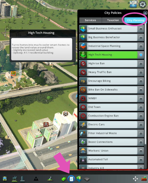 Tick the High-tech housing checkbox in the City Planning tab. / Cities: Skylines