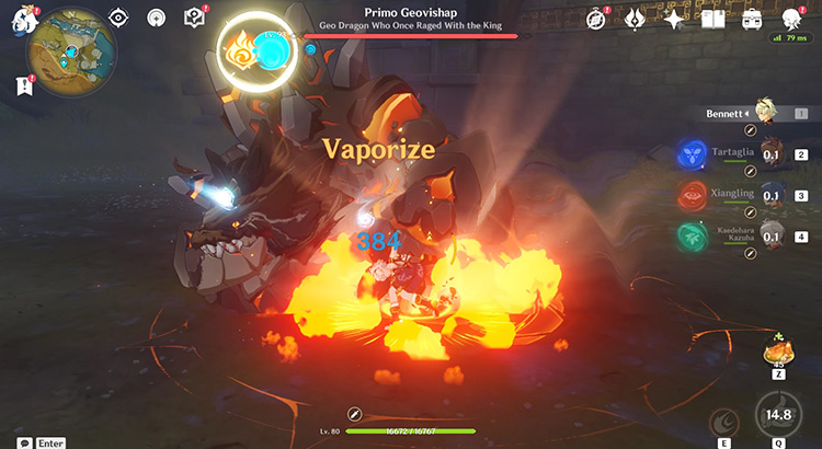 Bennett casting his burst – the active character is then affected by Pyro / Genshin Impact