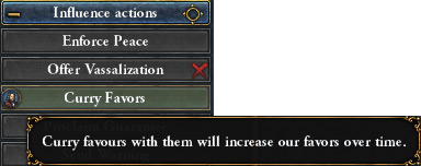 Curry Favors Button in the Influence Actions / Europa Universalis IV