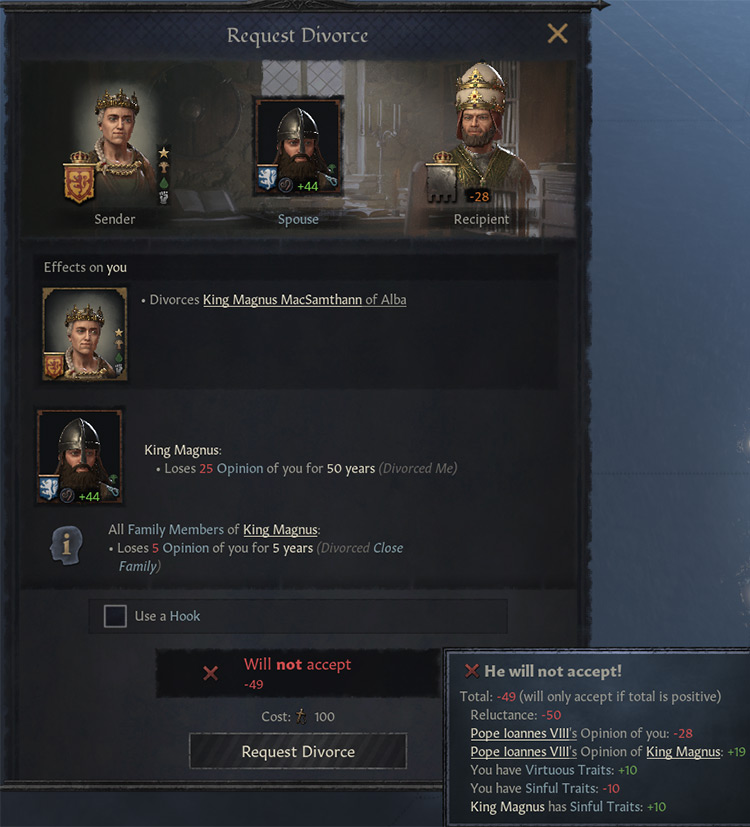 A catholic divorce window. The Pope will not allow this divorce / Crusader Kings III