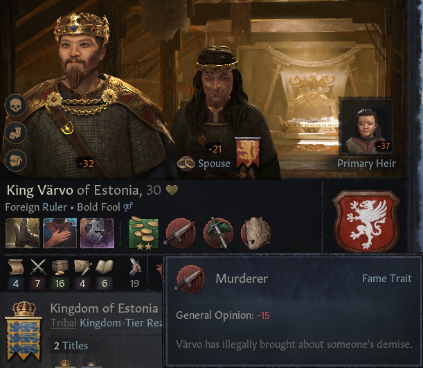 A character with the murderer and familial kinslayer traits / Crusader Kings III