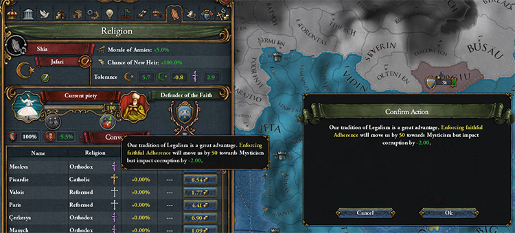 The Enforcing Faithful Adherence button in the religion tab. / EU4