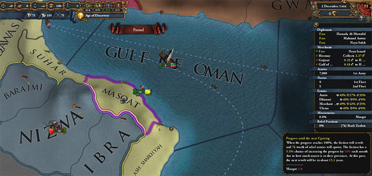A missionary converting the province of Masqat in Oman. / EU4