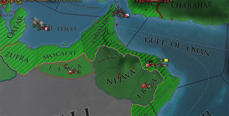 Hormuz begins with most land as Ibadi anyway. Rebels occupying any non-Ibadi provinces will convert them to Ibadi. / EU4