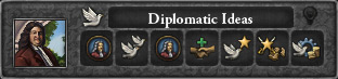 The Diplomatic idea group, a good source of “improve relations”. / Europa Universalis IV