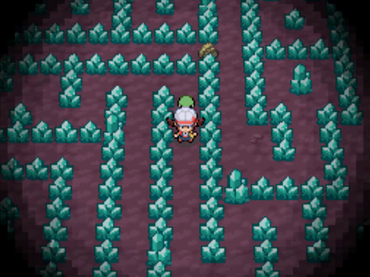 The second turn in Cerulean Cave's crystal maze, where you'll need to go right / Pokémon HGSS