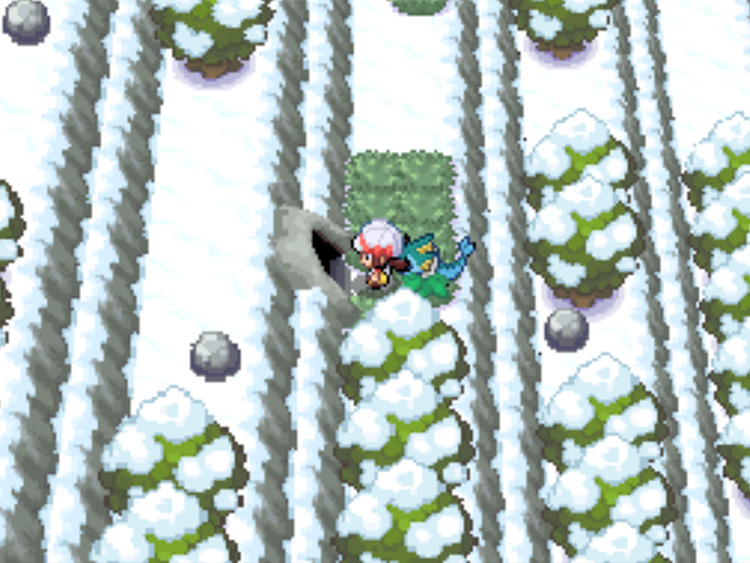 The first cave entrance in the snowy section of Mt. Silver / Pokémon HGSS