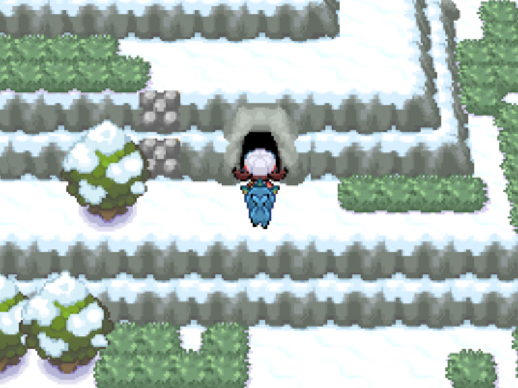 The next cave entrance in the snowy section of Mt. Silver / Pokémon HGSS