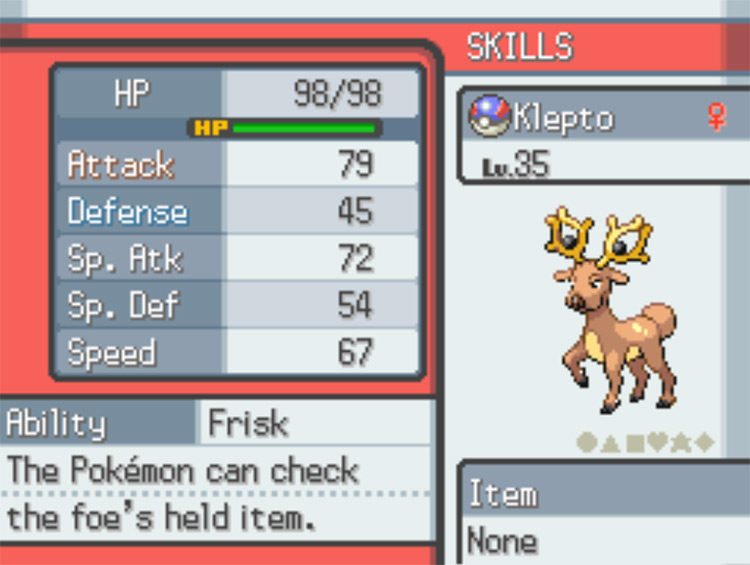 A Stantler with the ability Frisk / Pokémon HeartGold and SoulSilver