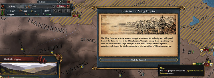 Devastating Ming's lands to lower their mandate while waiting for the disaster to trigger. / Europa Universalis IV