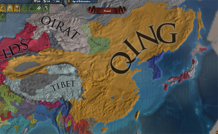 China fully under Qing control. Most nearby nations are tributaries. / Europa Universalis IV