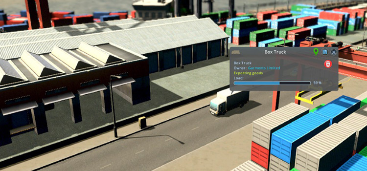 Trucking going into a cargo hub for exports (Cities: Skylines)