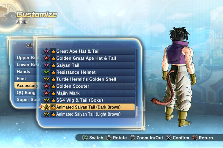 Animated Saiyan Tail Accessory for Xenoverse 2