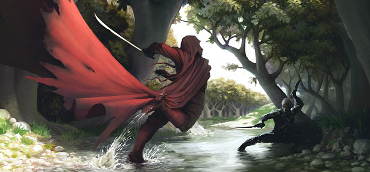 Red caped battle in the forest