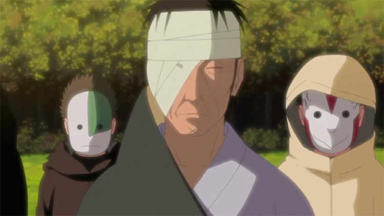 Danzō Shimura with anbu in Naruto: Shippuden anime